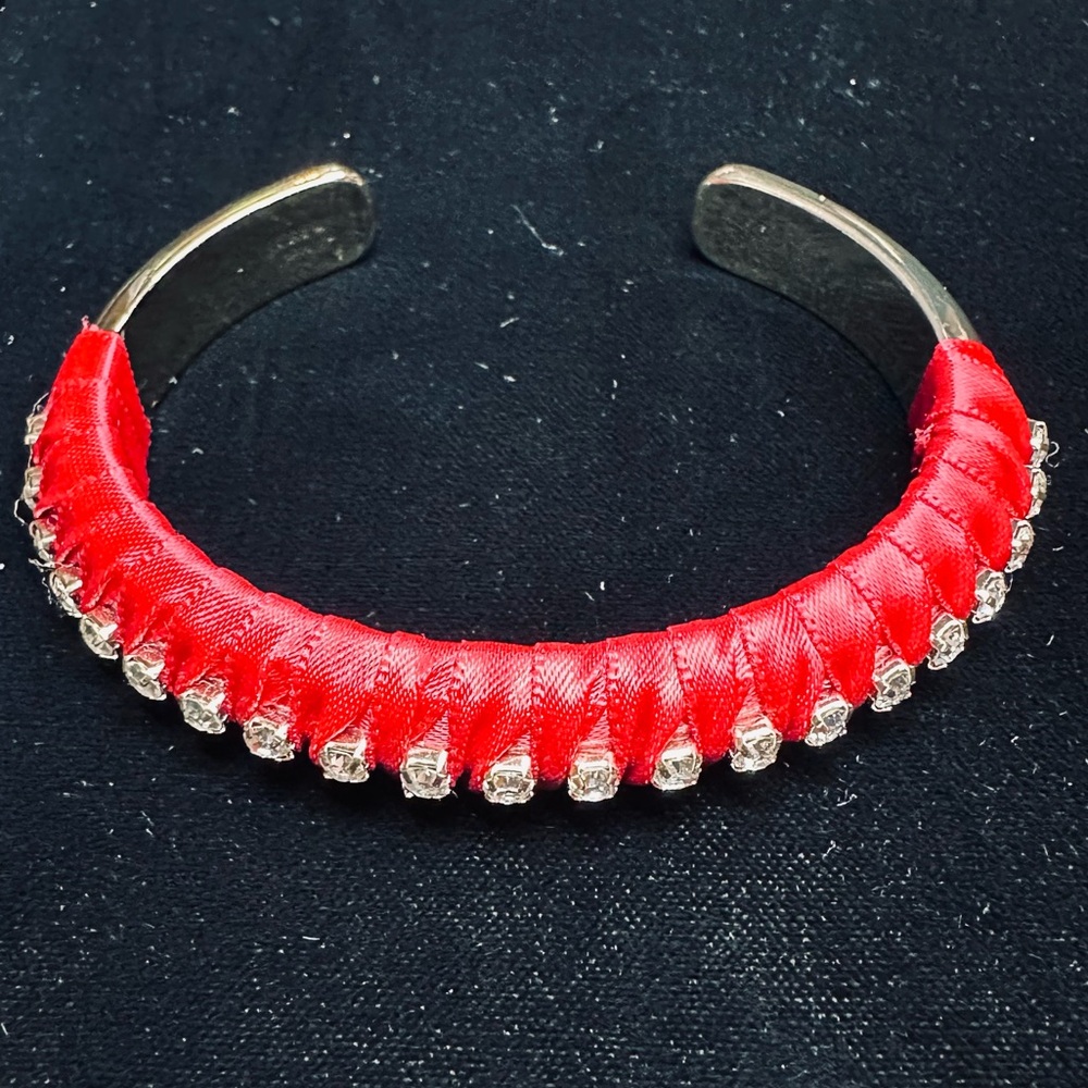 J.Crew - Ribbon Wrapped cubic zirconia studded cuff bracelet, in Red and Gold